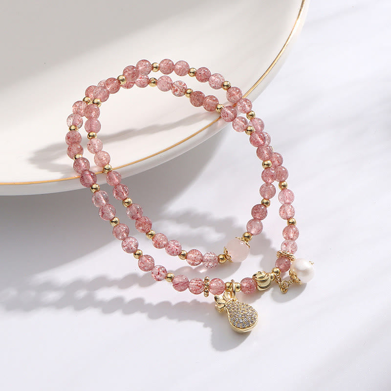 Double Wrap Strawberry Quartz Love Healing Bracelet
