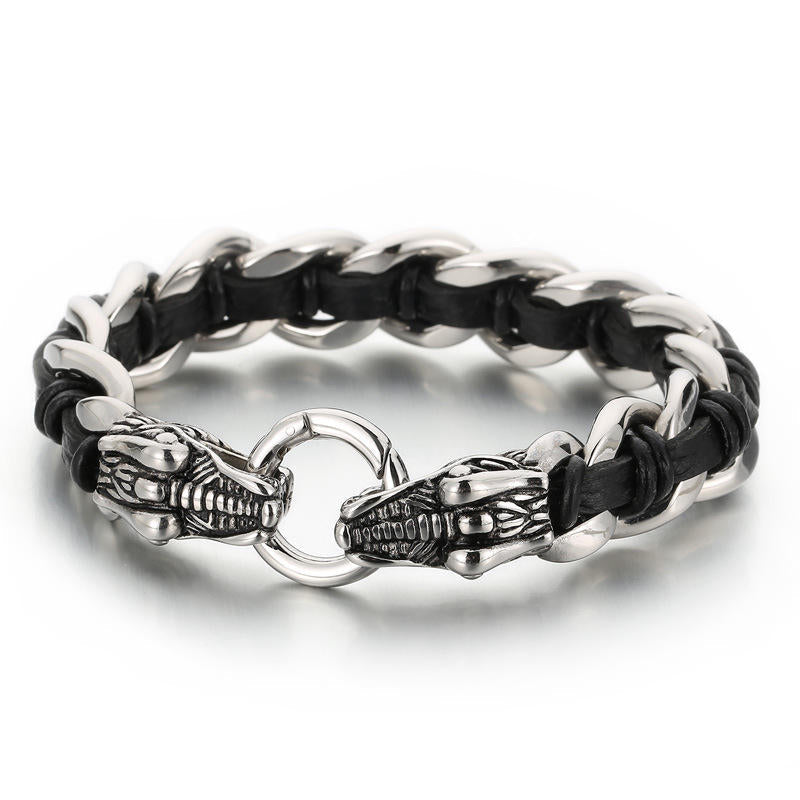 Dragon Leather Titanium Steel Protection Bracelet 21cm