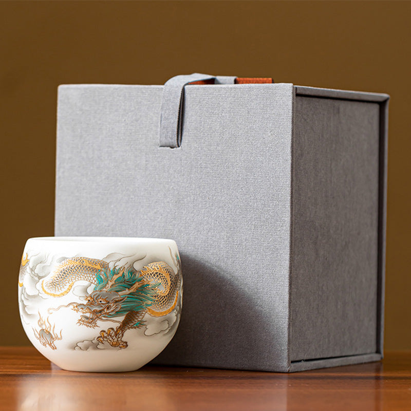 Dragon Phoenix Ceramic Teacup 130ml Zen Decor Gift