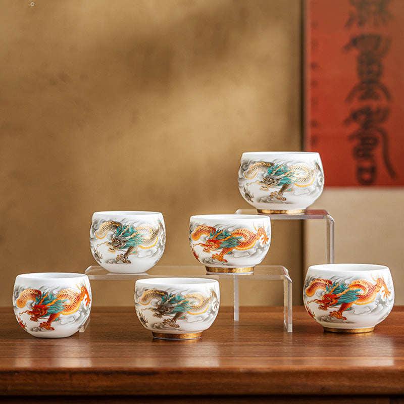 Dragon Phoenix Ceramic Teacup 130ml Zen Decor Gift