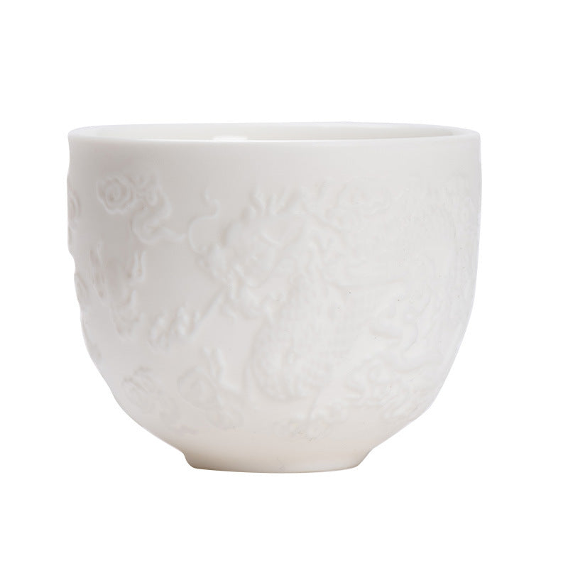 Dragon Phoenix White Porcelain Zen Decor Teacup 115ml