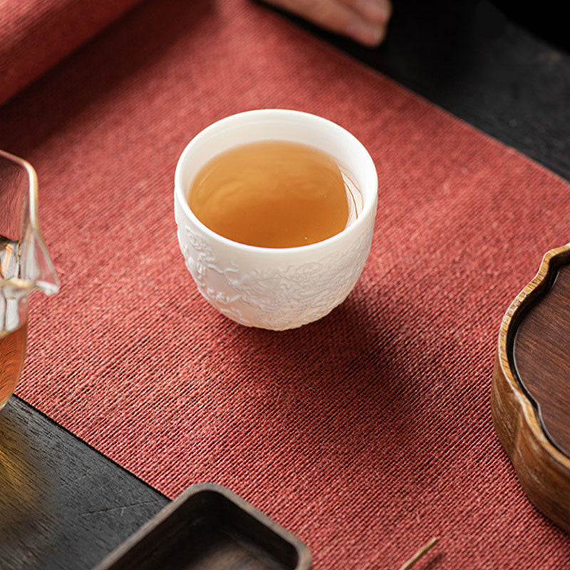 Dragon Phoenix White Porcelain Zen Decor Teacup 115ml