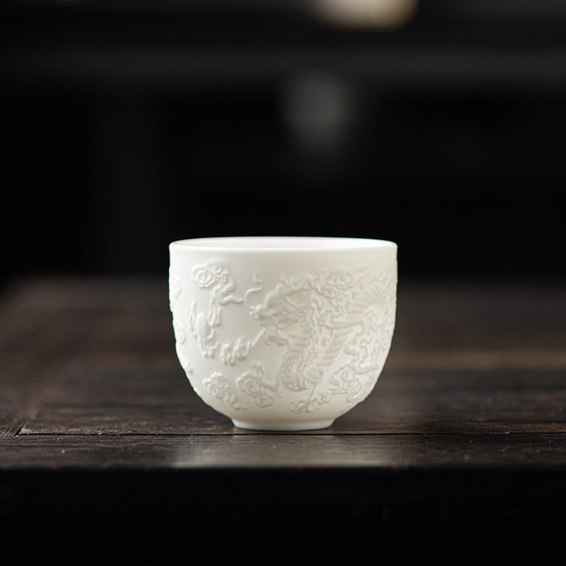 Dragon Phoenix White Porcelain Zen Decor Teacup 115ml