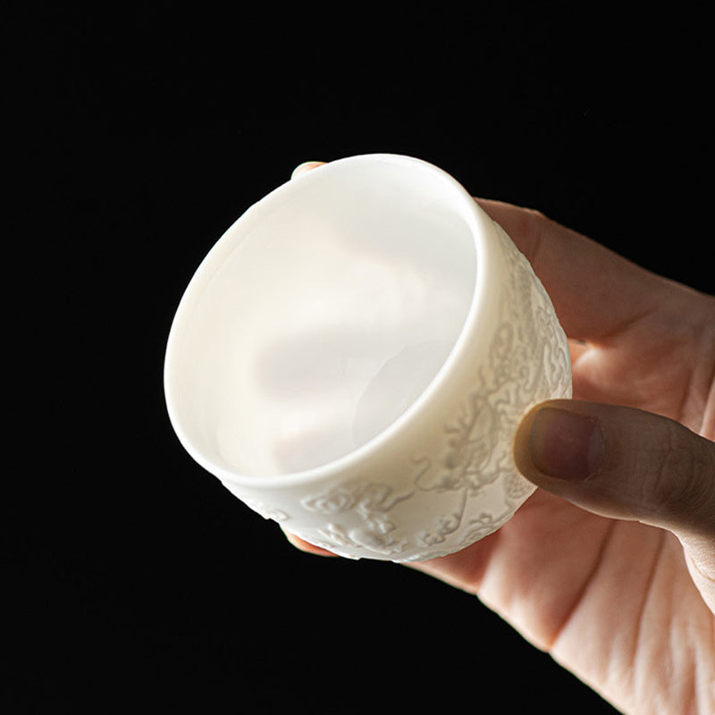 Dragon Phoenix White Porcelain Zen Decor Teacup 115ml