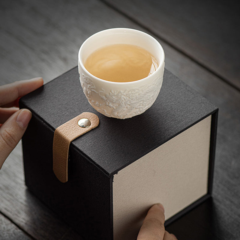 Dragon Phoenix White Porcelain Zen Decor Teacup 115ml