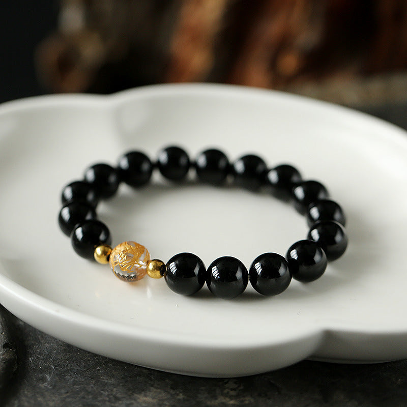 Dragon Strength Bracelet | Black Obsidian White Crystal Onyx 10mm