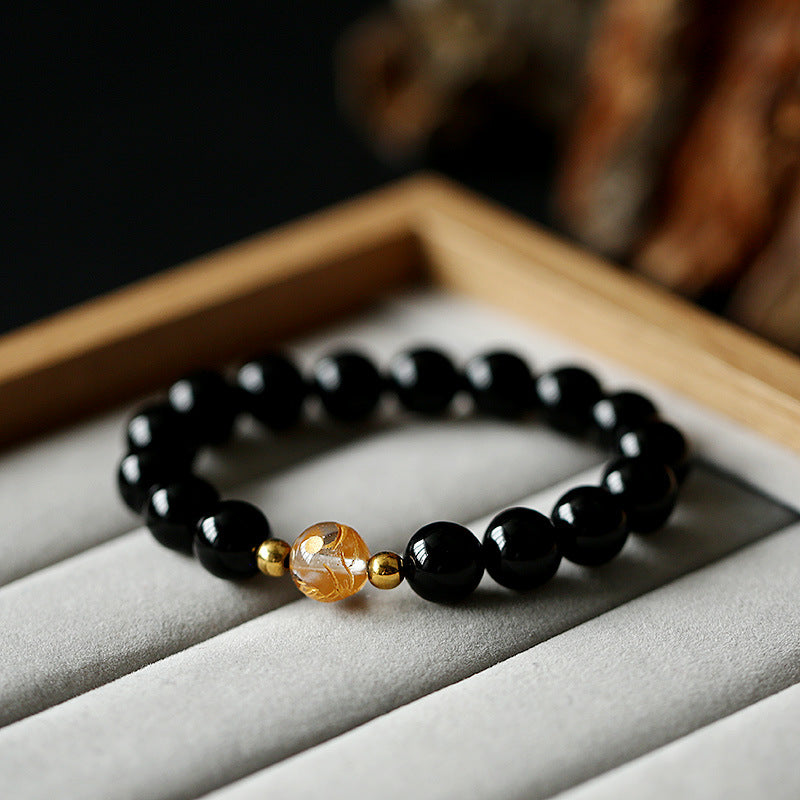 Dragon Strength Bracelet | Black Obsidian White Crystal Onyx 10mm
