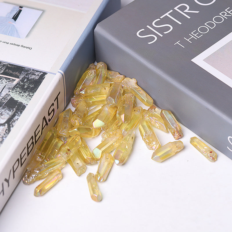 Drilled Yellow Aura Quartz Crystal Points 1.2-1.7 Inch Raw