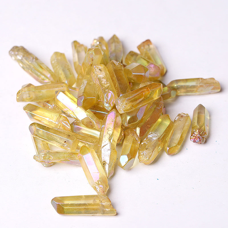 Drilled Yellow Aura Quartz Crystal Points 1.2-1.7 Inch Raw