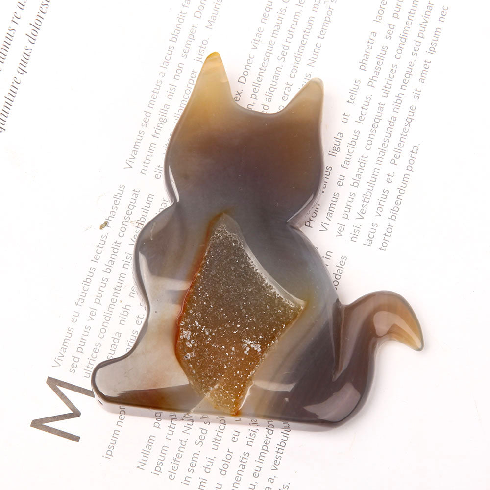 Druzy Agate Crystal Cat Figurine 4-Inch Healing Sculpture