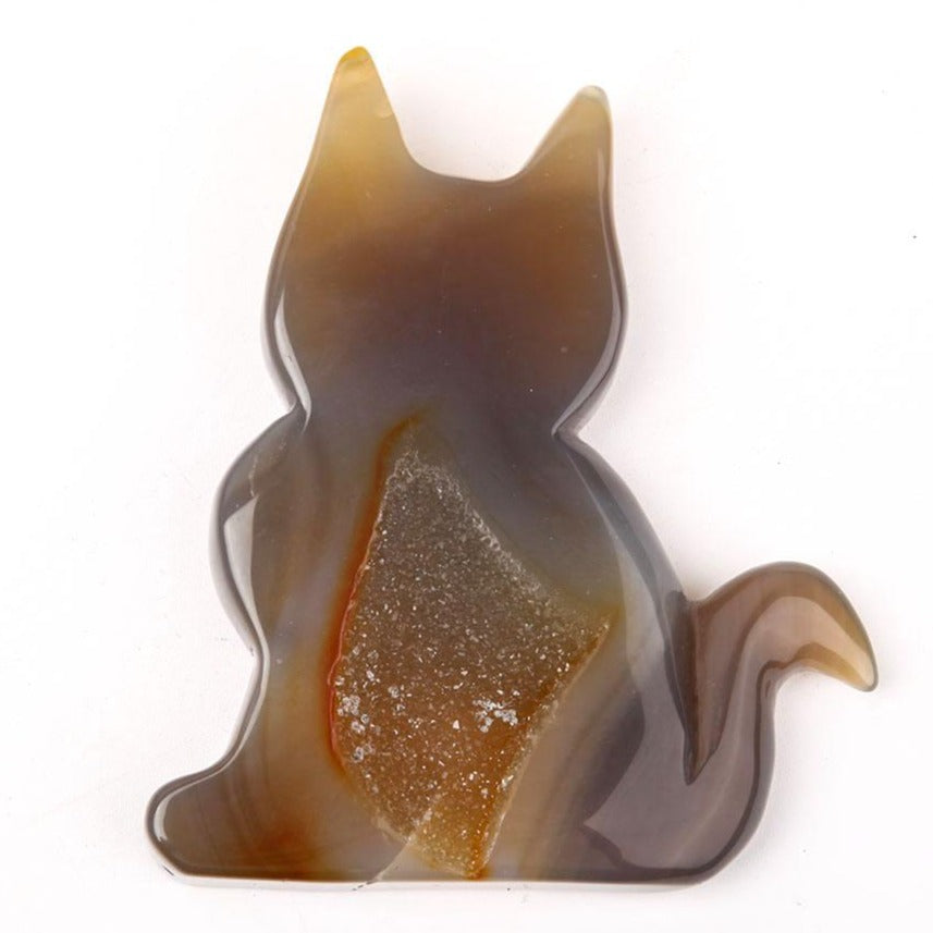 Druzy Agate Crystal Cat Figurine 4-Inch Healing Sculpture