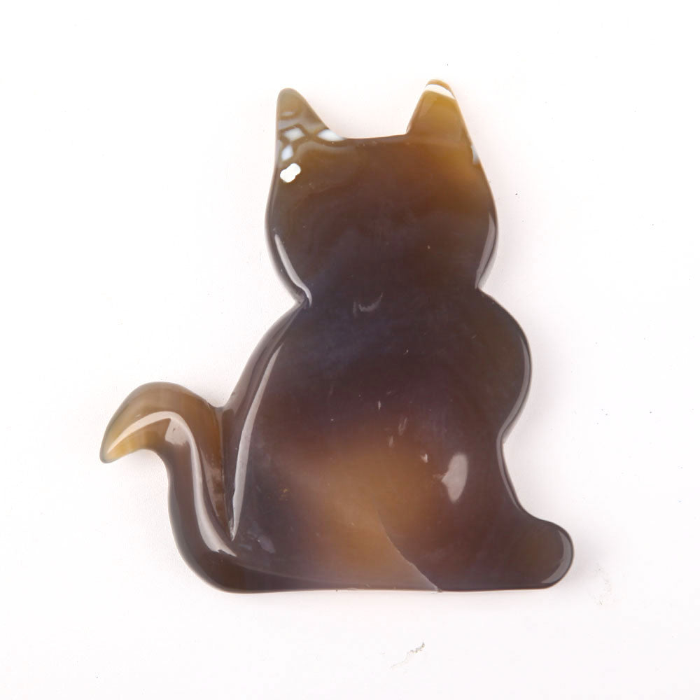 Druzy Agate Crystal Cat Figurine 4-Inch Healing Sculpture