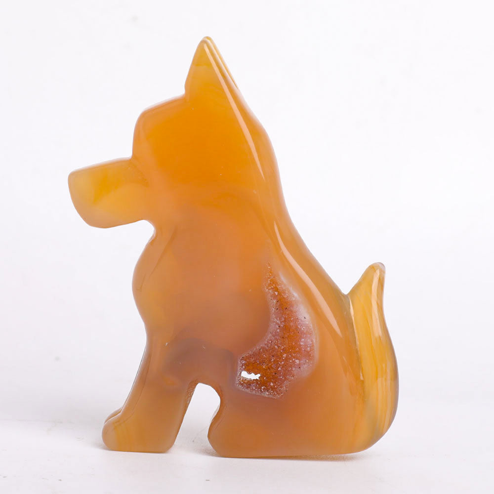 Druzy Agate Crystal Dog Figurine 10cm Healing Sculpture