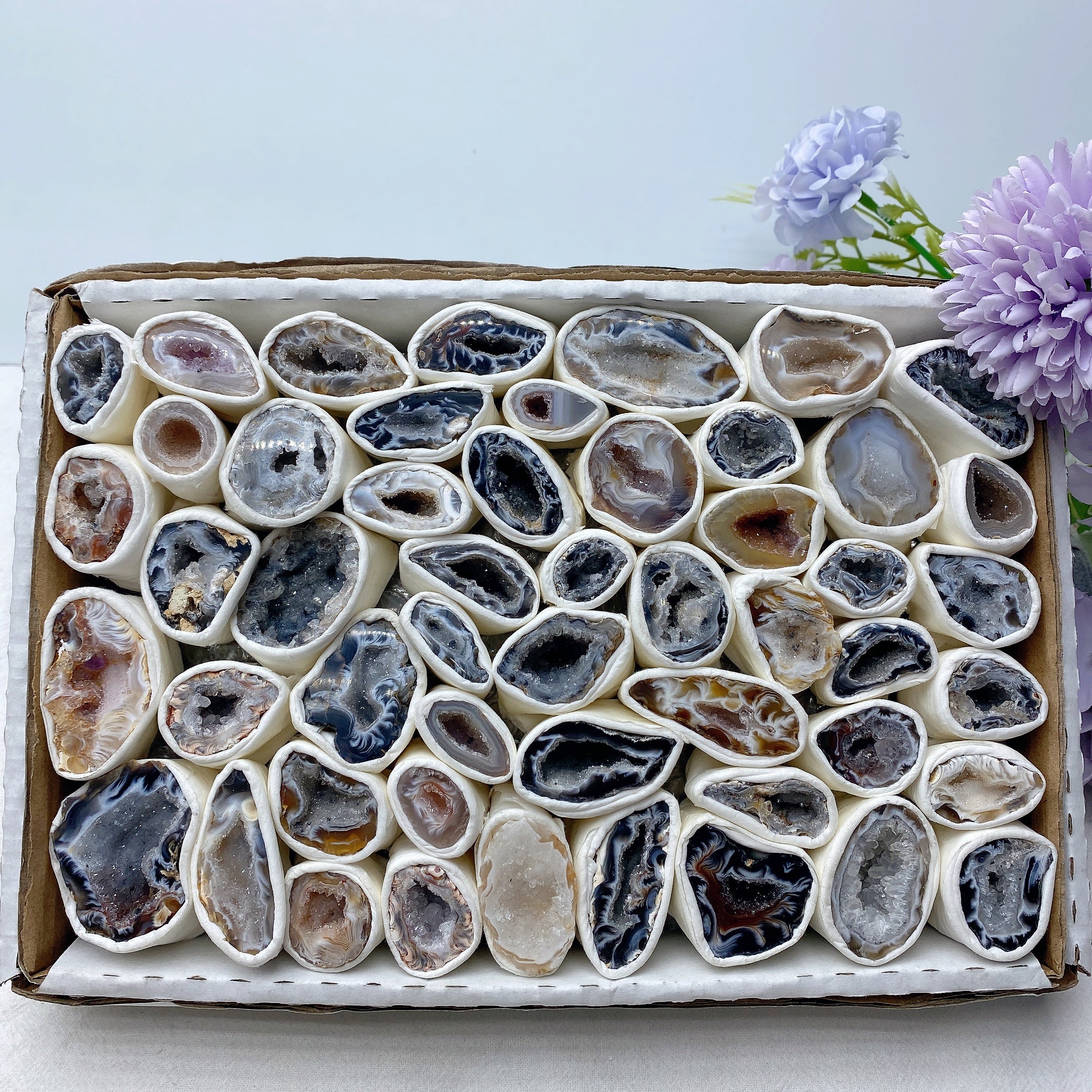 Druzy Agate Geode Raw Crystals Collection Box 10in