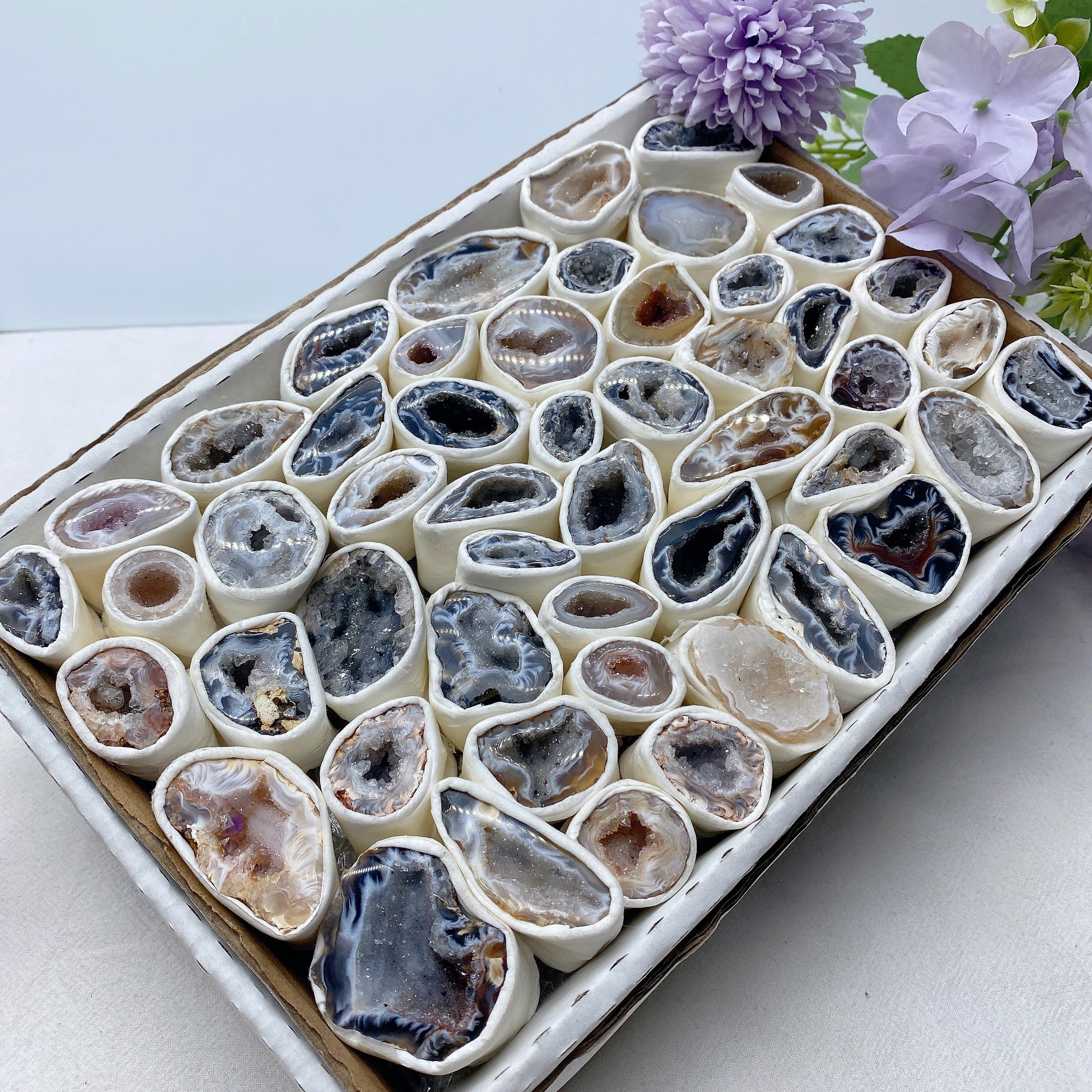 Druzy Agate Geode Raw Crystals Collection Box 10in