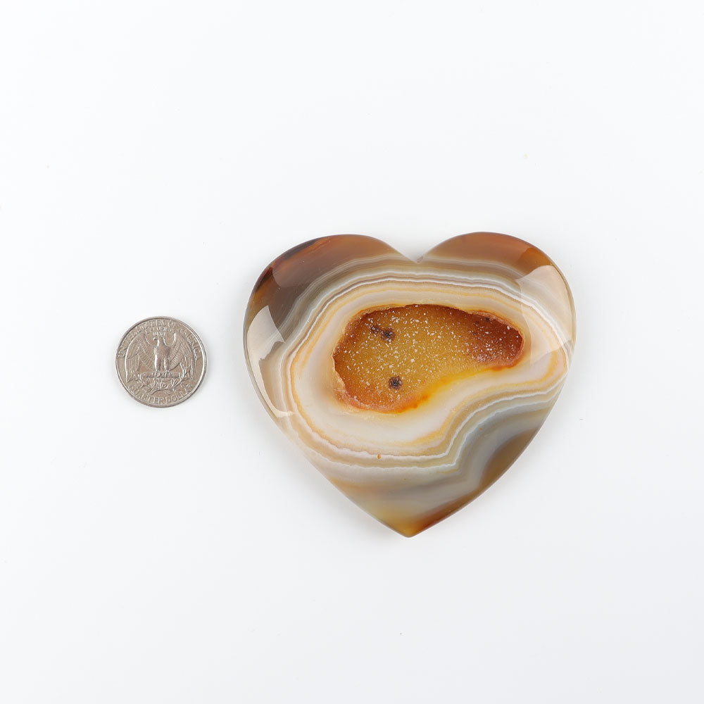 Druzy Agate Heart Crystal Carving 3.4in for Healing