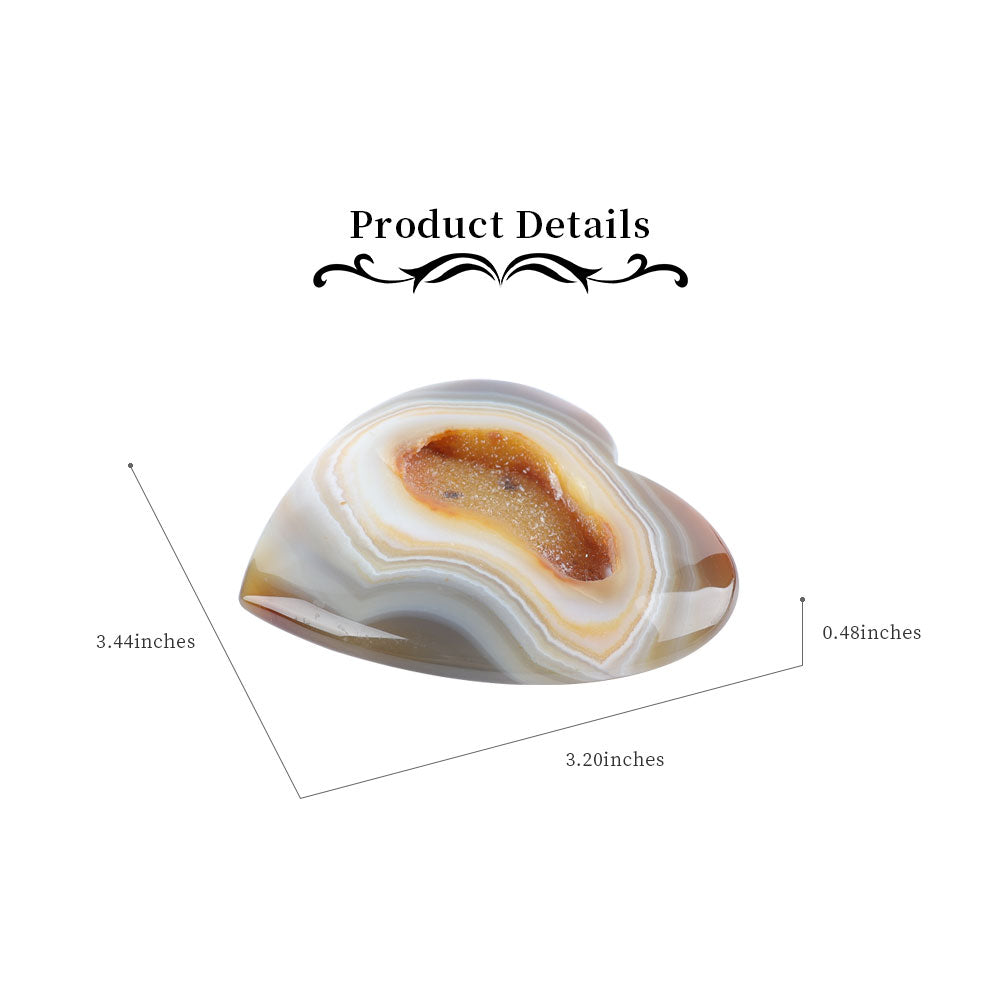 Druzy Agate Heart Crystal Carving 3.4in for Healing