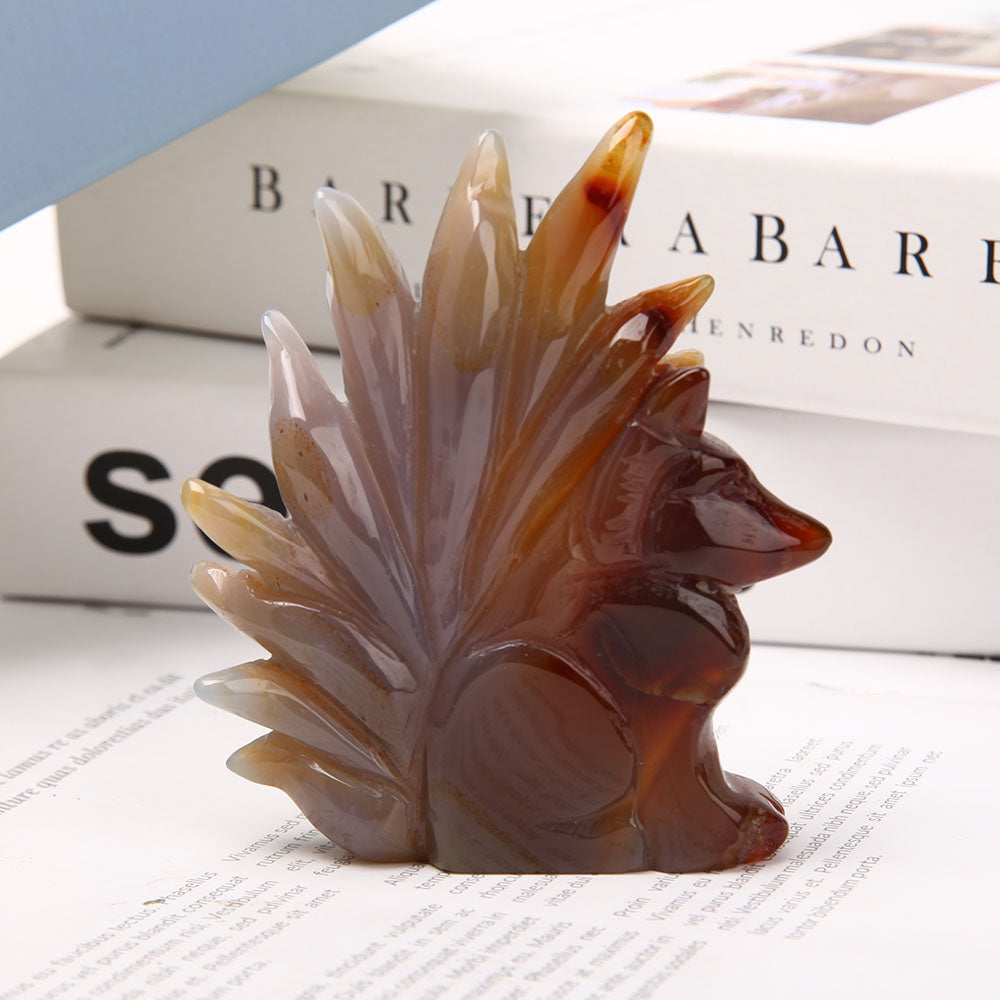 Druzy Agate Nine Tail Fox Crystal Carving 11-13cm