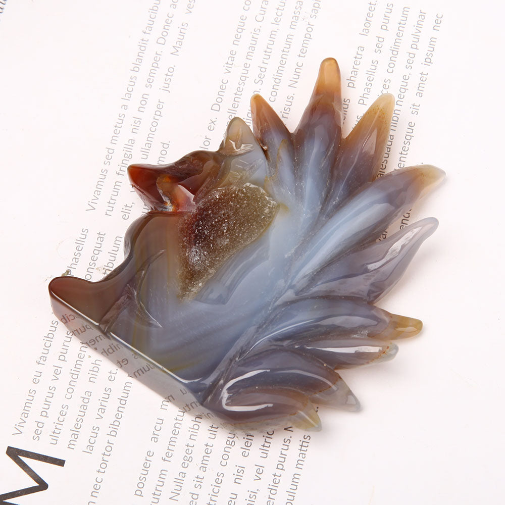 Druzy Agate Nine Tail Fox Crystal Carving 11-13cm