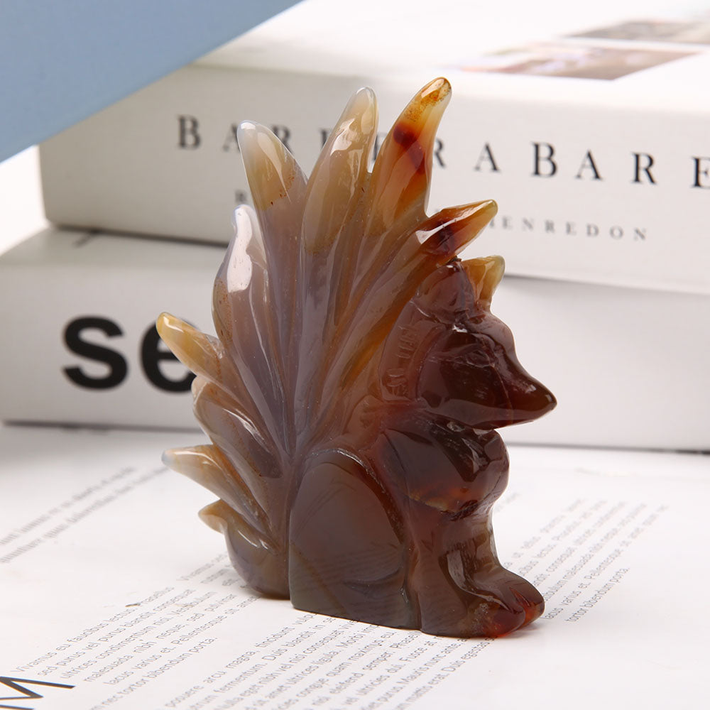 Druzy Agate Nine Tail Fox Crystal Carving 11-13cm