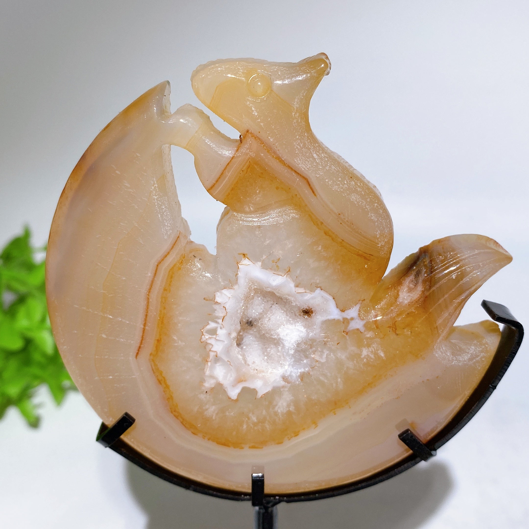 Druzy Agate Squirrel Carving Crystal Figurine 3.6in Stand