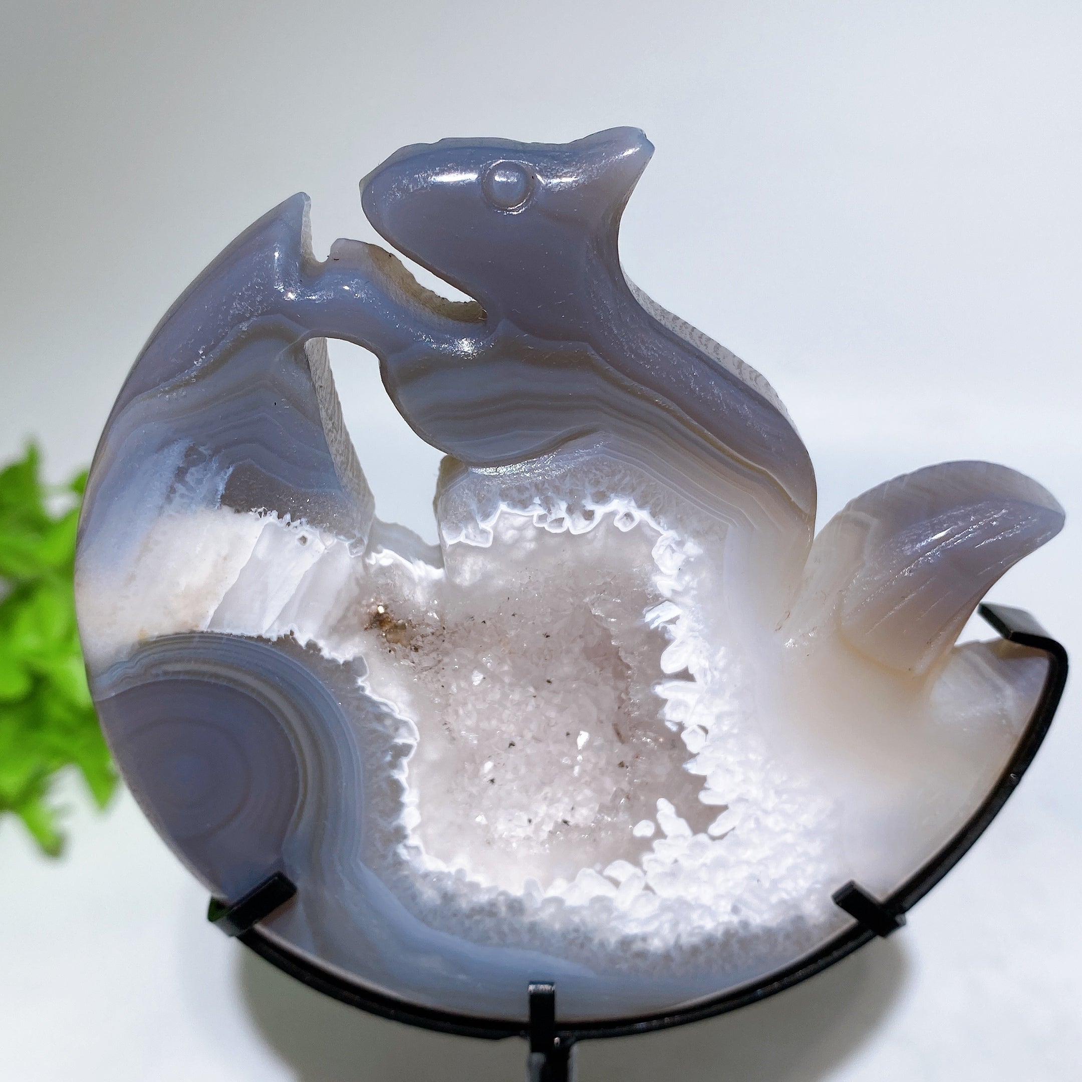 Druzy Agate Squirrel Carving Crystal Figurine 3.6in Stand