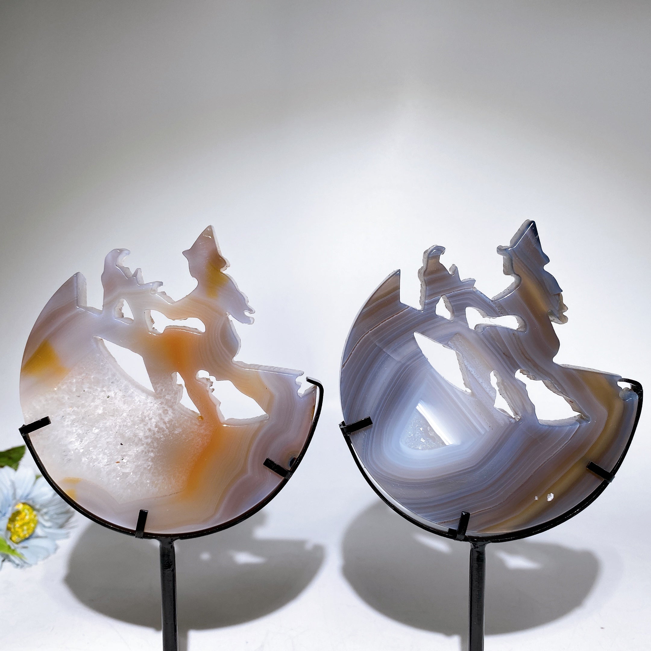 Druzy Agate Witch Carving with Stand Crystal Figurine