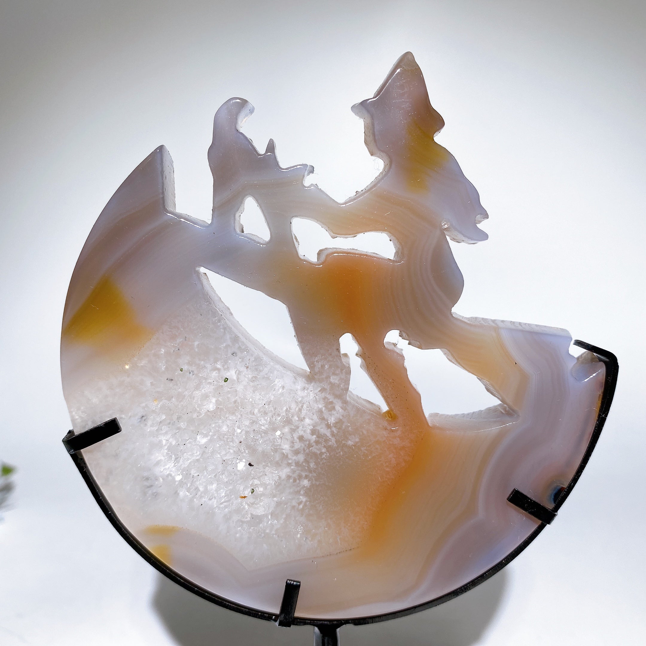Druzy Agate Witch Carving with Stand Crystal Figurine