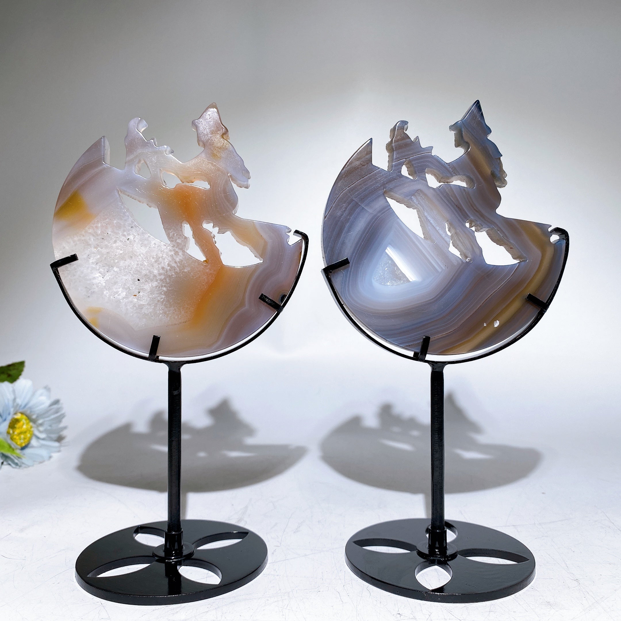 Druzy Agate Witch Carving with Stand Crystal Figurine