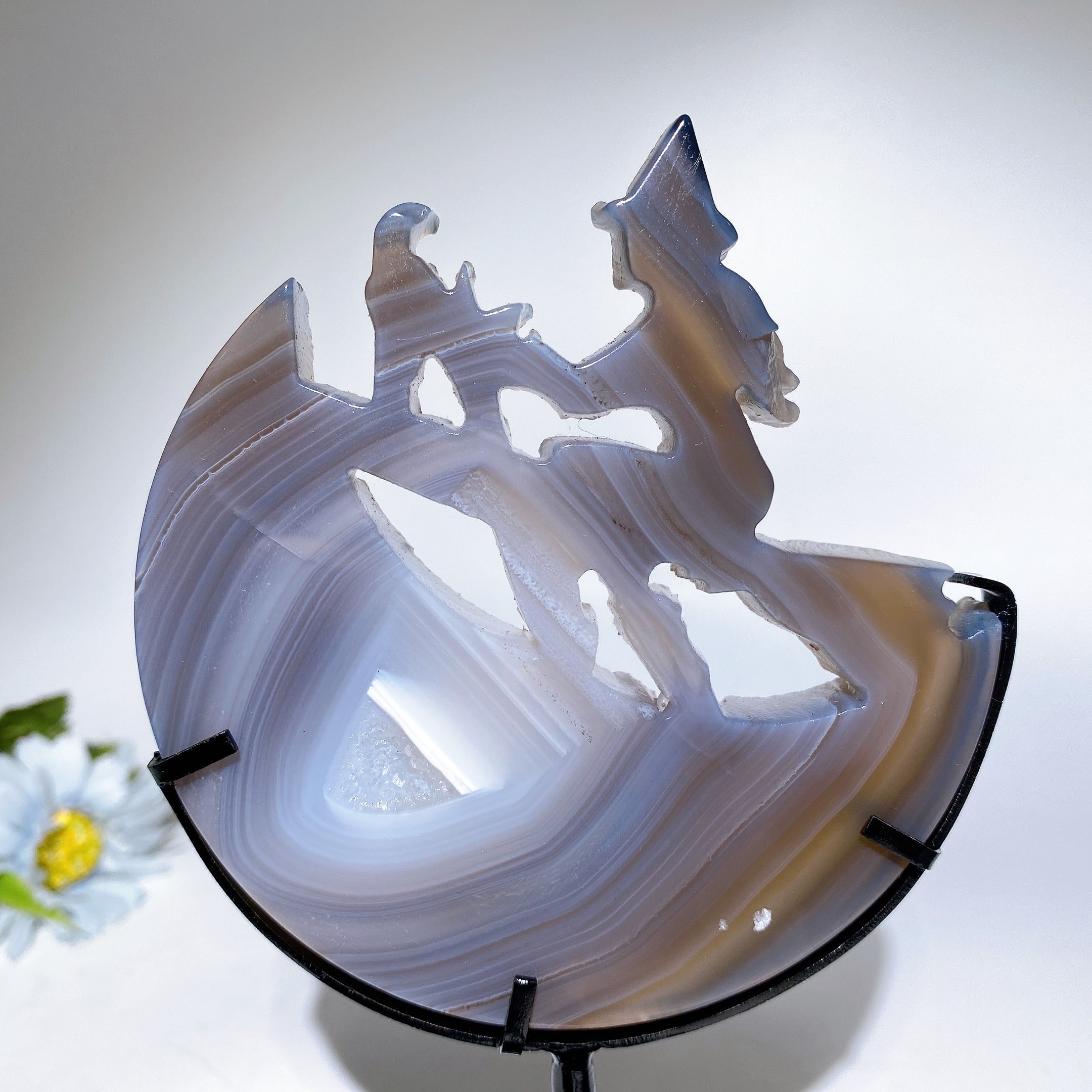 Druzy Agate Witch Carving with Stand Crystal Figurine