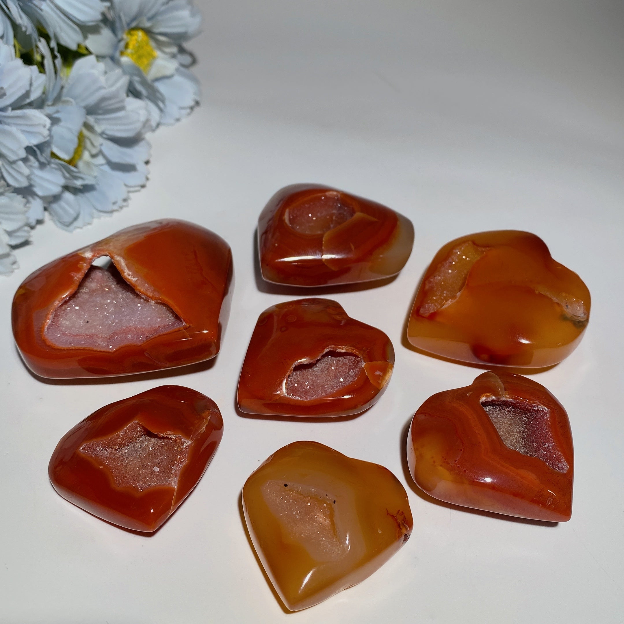 Druzy Carnelian Crystal Heart Carvings 1.2-3.0 Inches