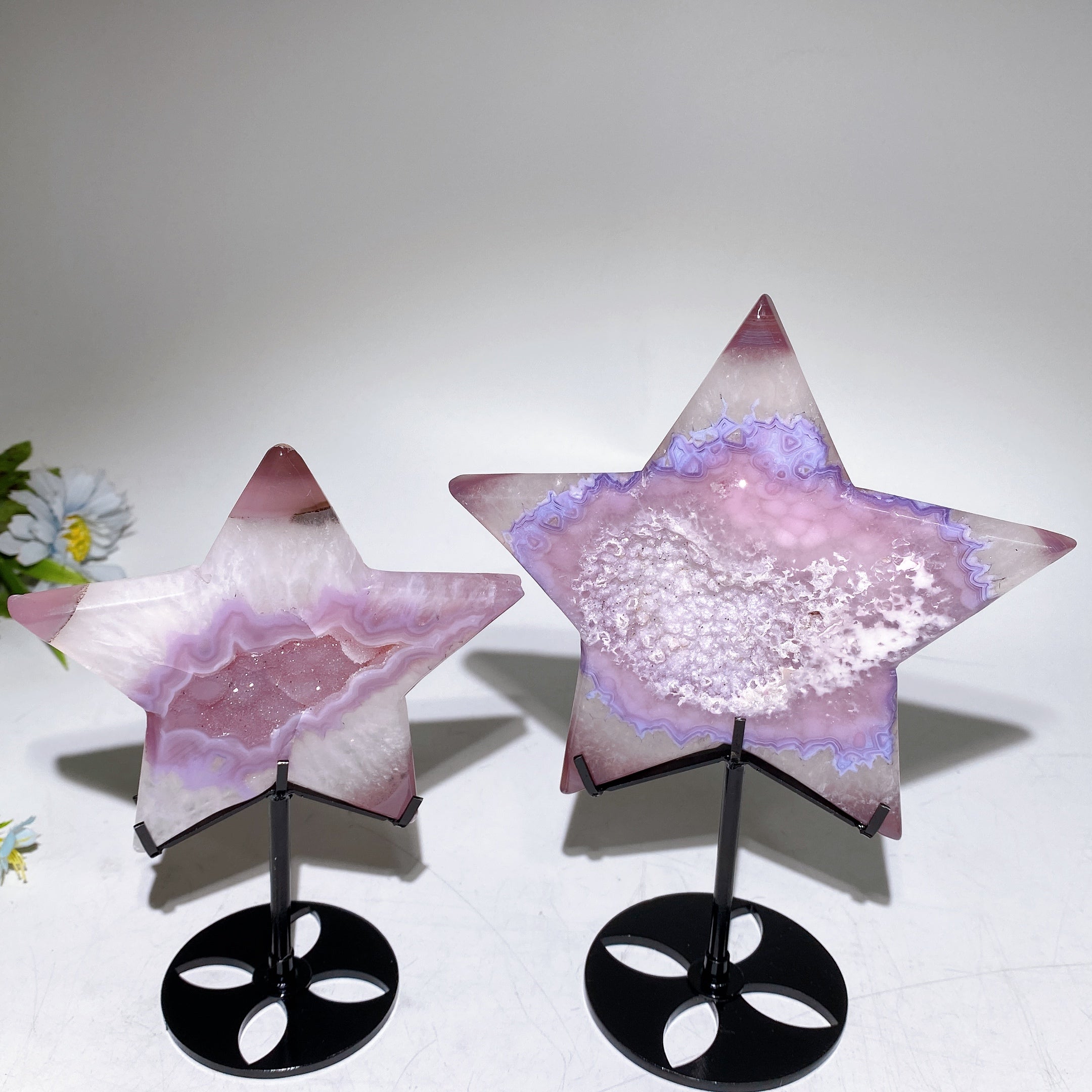 Druzy Pink Agate Star Crystal Carving 4.8-6.2 inches