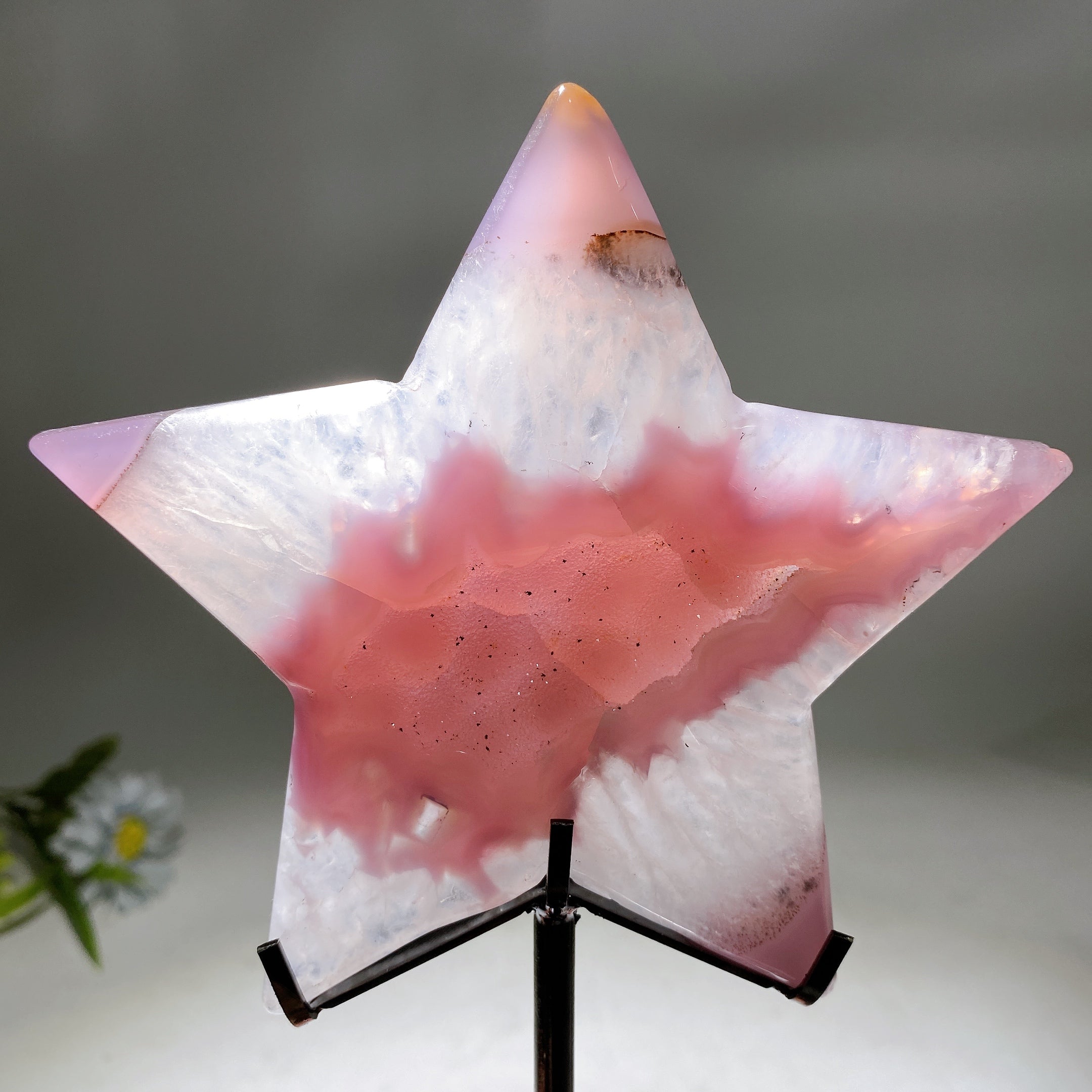 Druzy Pink Agate Star Crystal Carving 4.8-6.2 inches