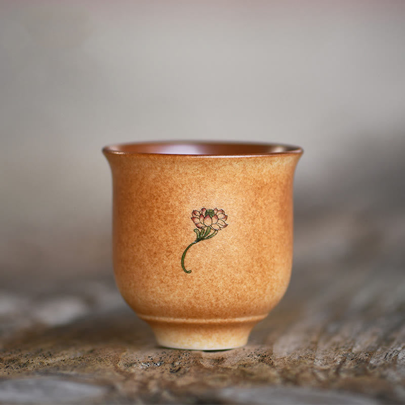 Dunhuang Lotus Ceramic Teacup 90ml for Zen Decor