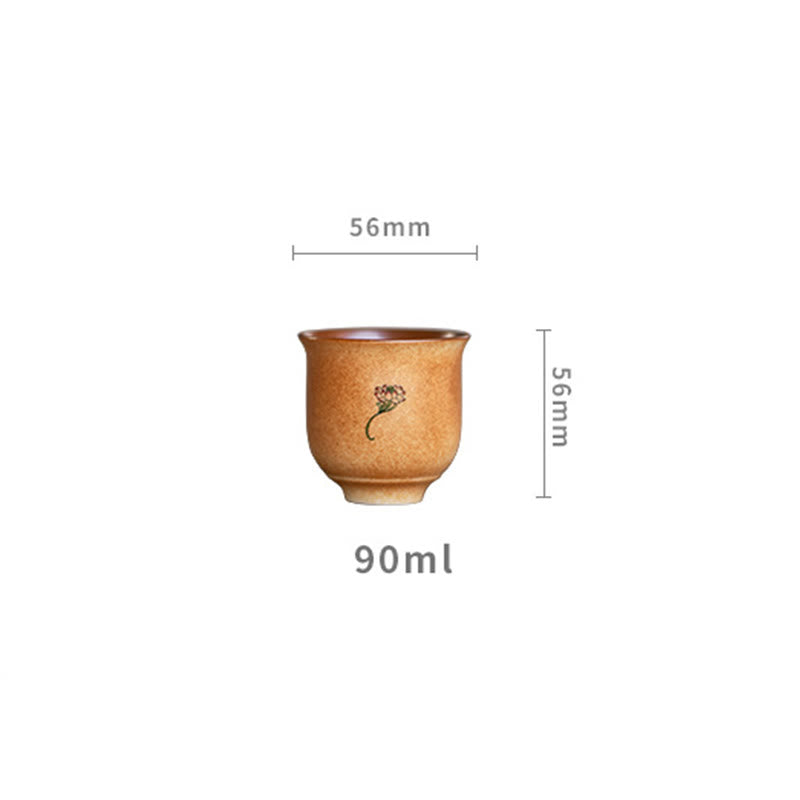 Dunhuang Lotus Ceramic Teacup 90ml for Zen Decor