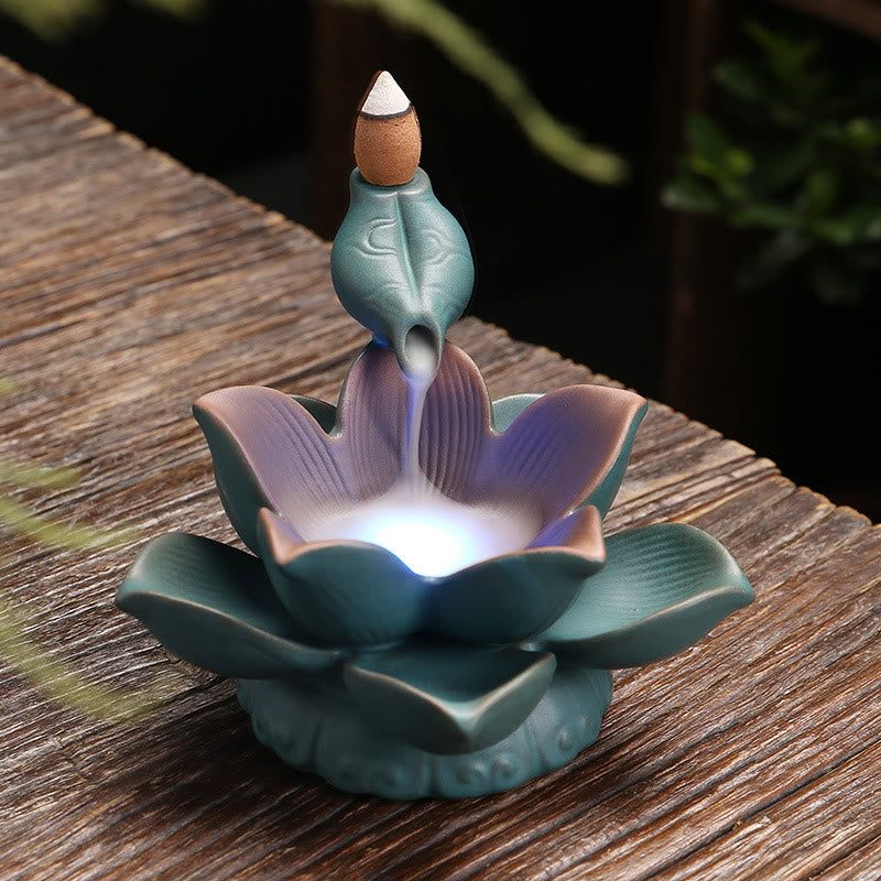 Ceramic Incense Burner Lotus Flower Frog Butterfly Decor