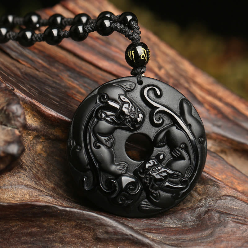 Black Obsidian Peace Buckle Pixiu Strength Necklace