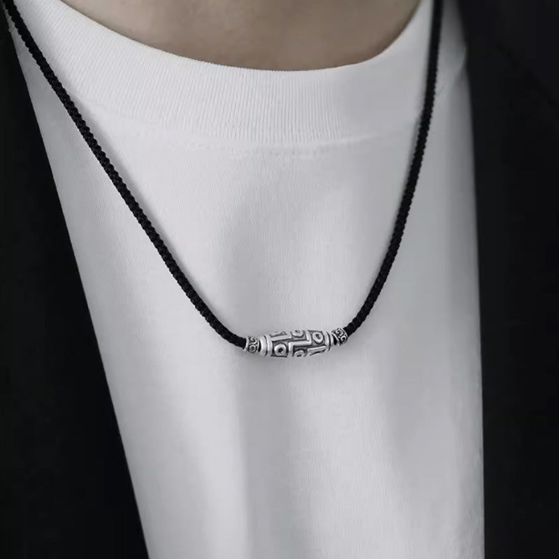 Sterling Silver Nine-Eye Dzi Bead Spiritual Protection Necklace