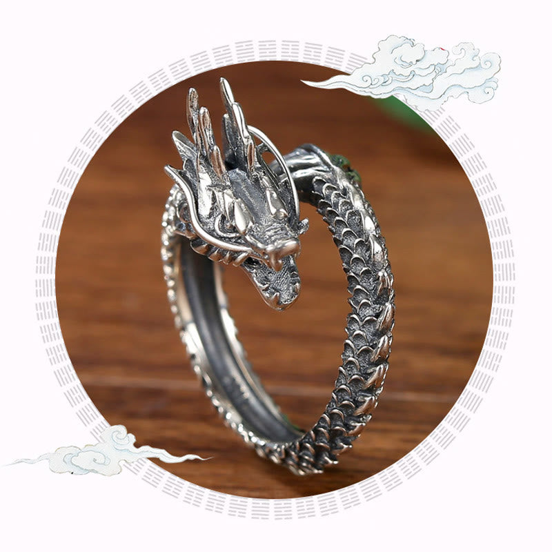 Adjustable 925 Sterling Silver Dragon Success Protection Ring
