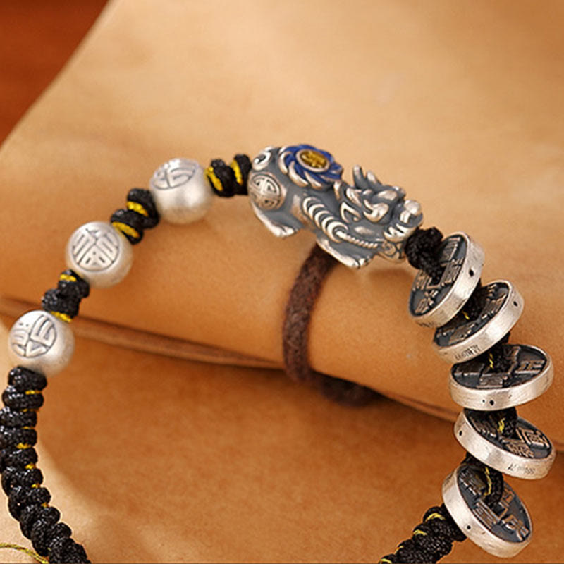 999 Sterling Silver Pixiu Wealth Bracelet for Protection and Luck