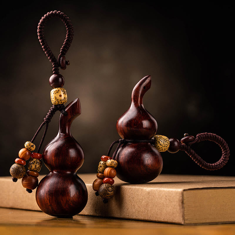 Ebony & Red Sandalwood Gourd Key Chain for Luck & Protection
