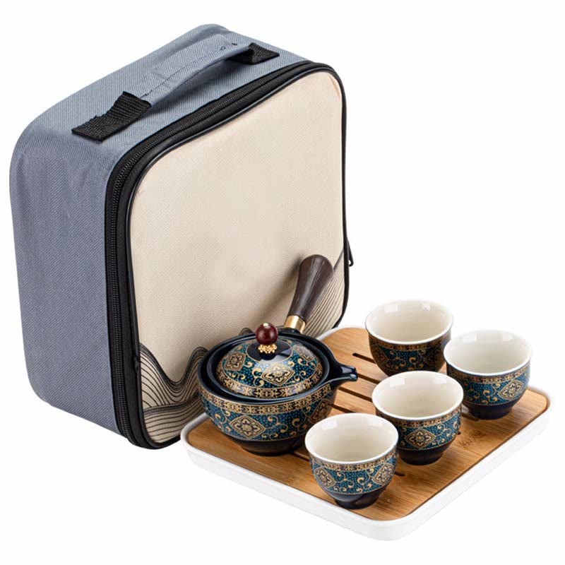 Ceramic Chinese Gongfu Teapot Set with Portable Gift Bag