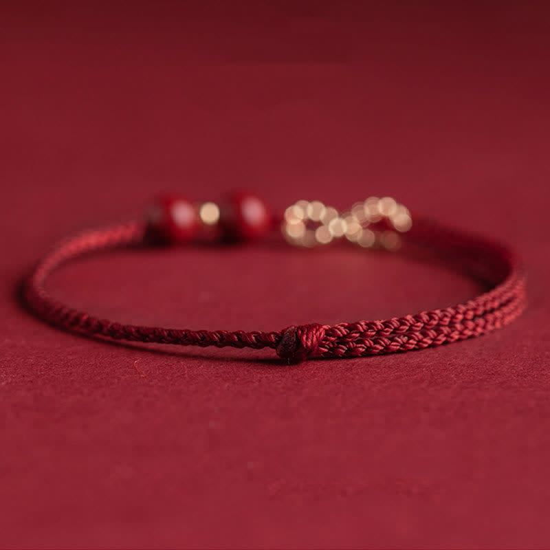 Adjustable Cinnabar Red String Bracelet Anklet with 14K Gold