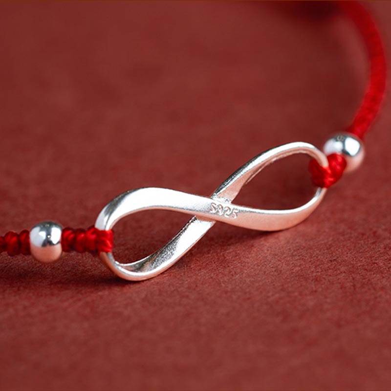 925 Sterling Silver Red String Bracelet Endless Knot Protection