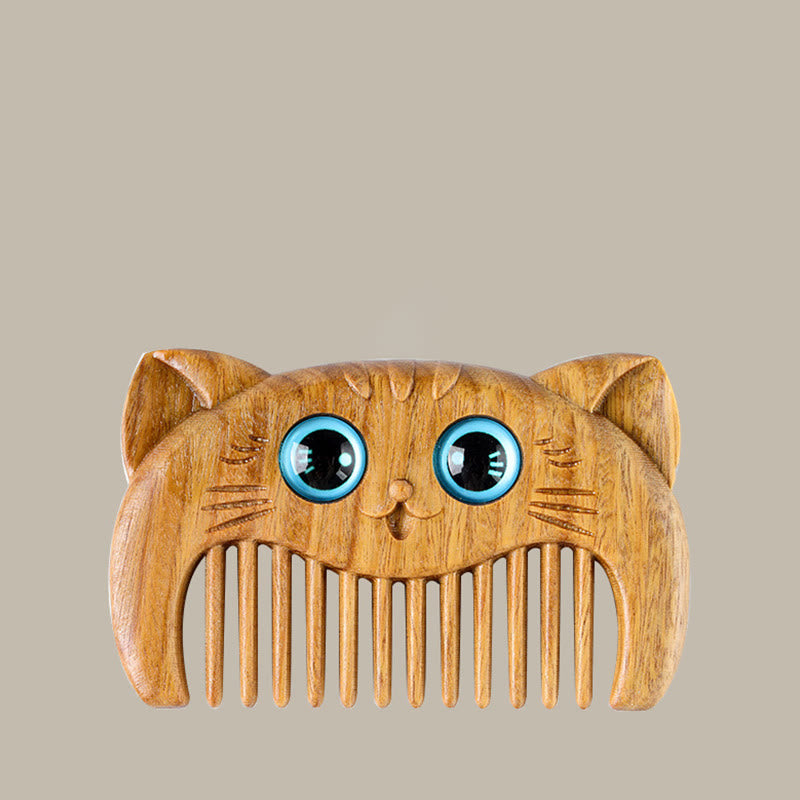 Green Sandalwood Cure Comb with Cat Pattern for Positive Energy