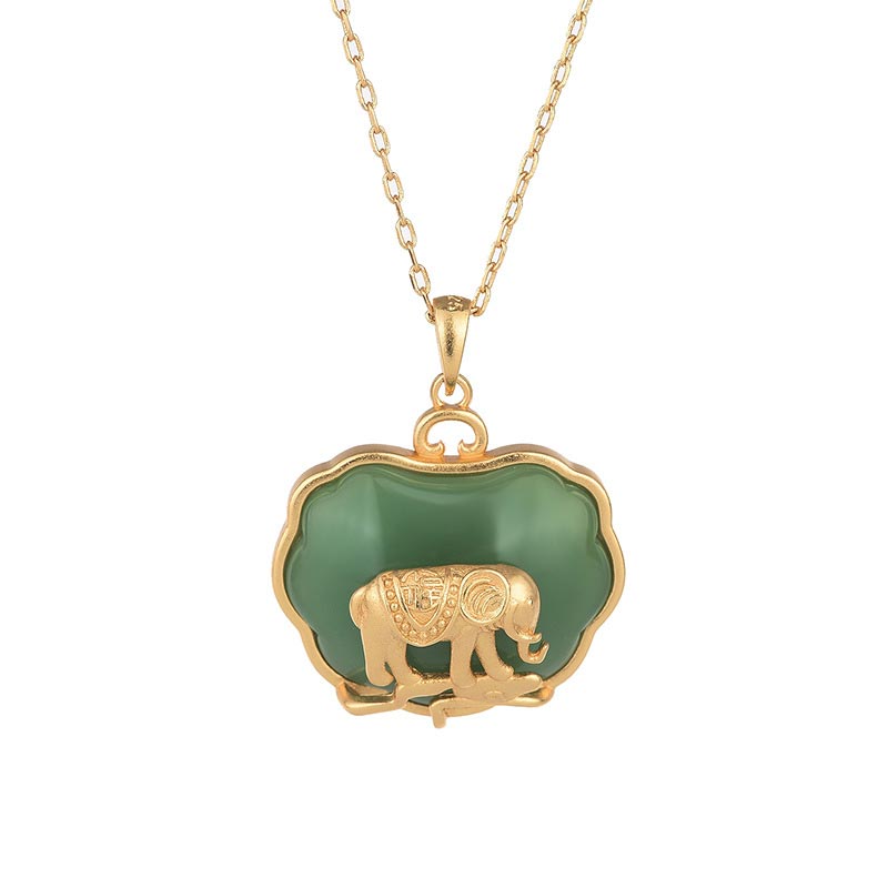 Natural Jade 24mm Elephant Healing Necklace for Women