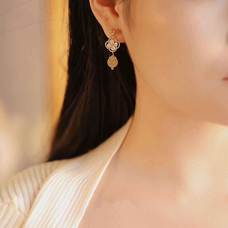 Tridacna Stone Jade Drop Earrings for Prosperity & Calm