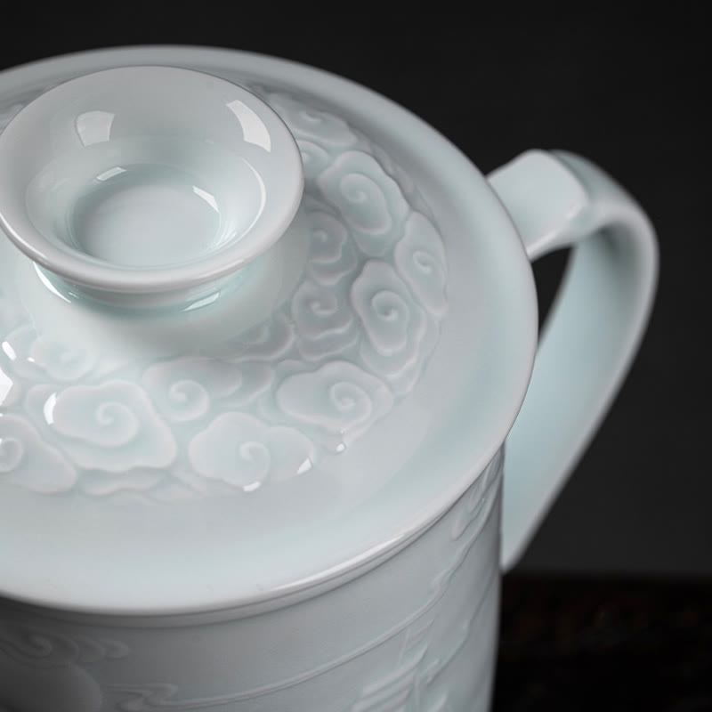 420ml Jingdezhen Porcelain Zen Tea Cup with Dragon Phoenix Design