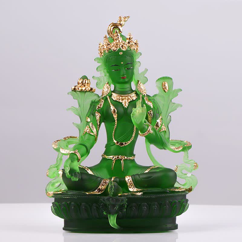 Handmade Liuli Green Tara Buddha Statue | Protection Decor