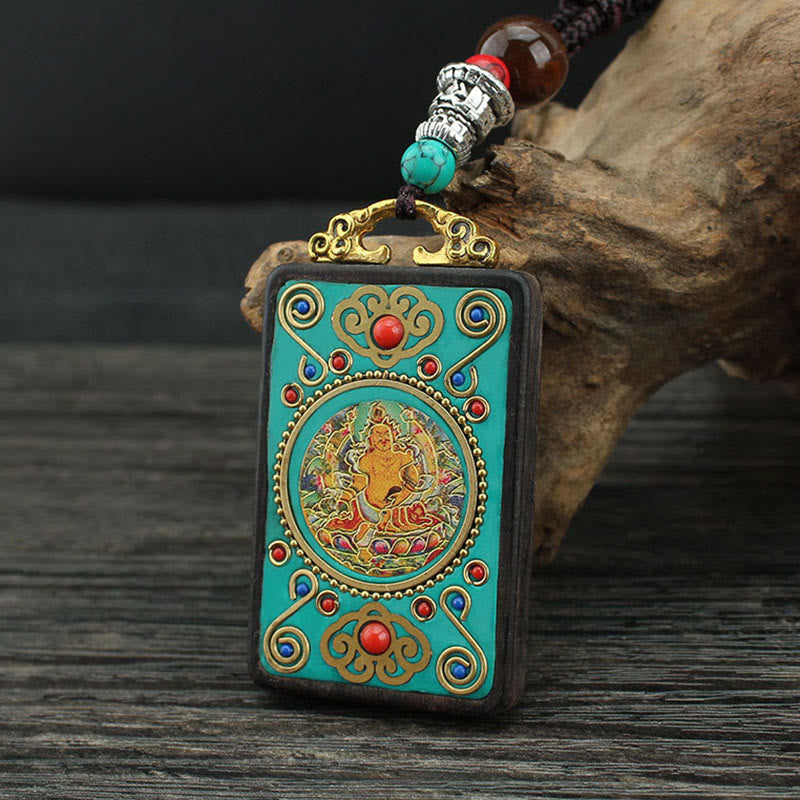 Ebony Spiritual Necklace with Wealth Gods & Golden Phoenix